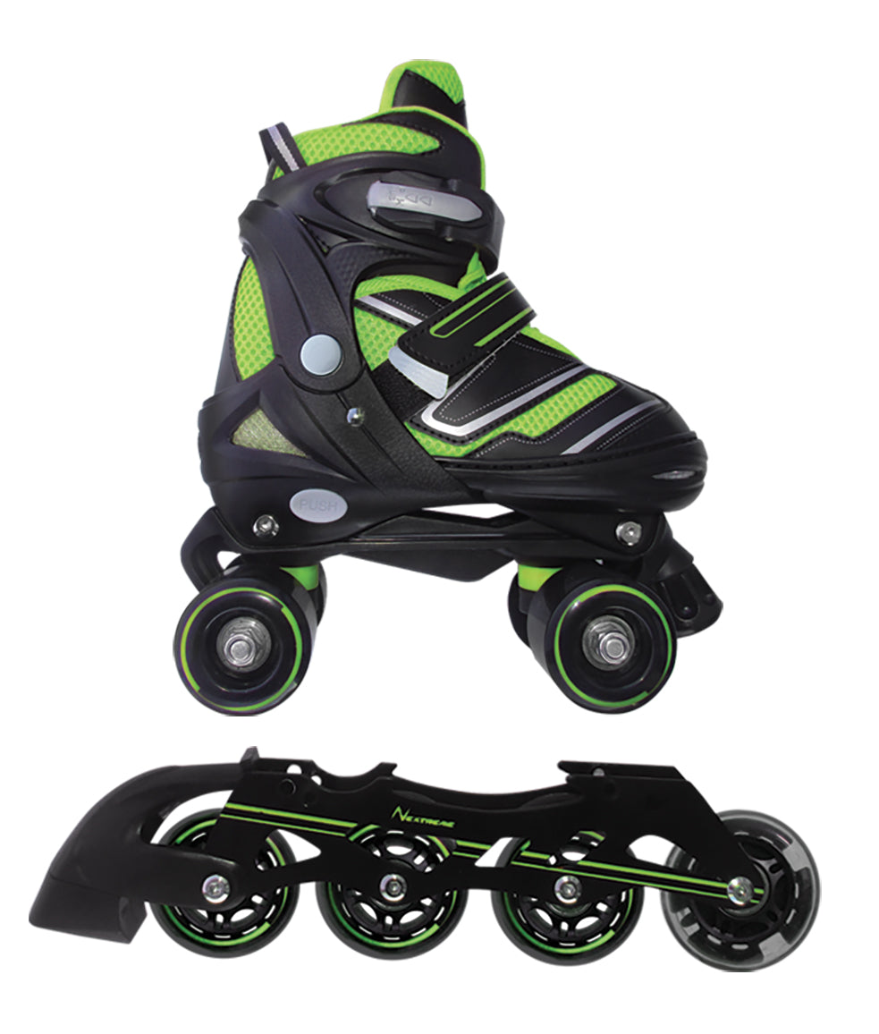 Nextreme Pattini a rotelle trasformabili in pattini in linea 2in1 REVERSE verde lime