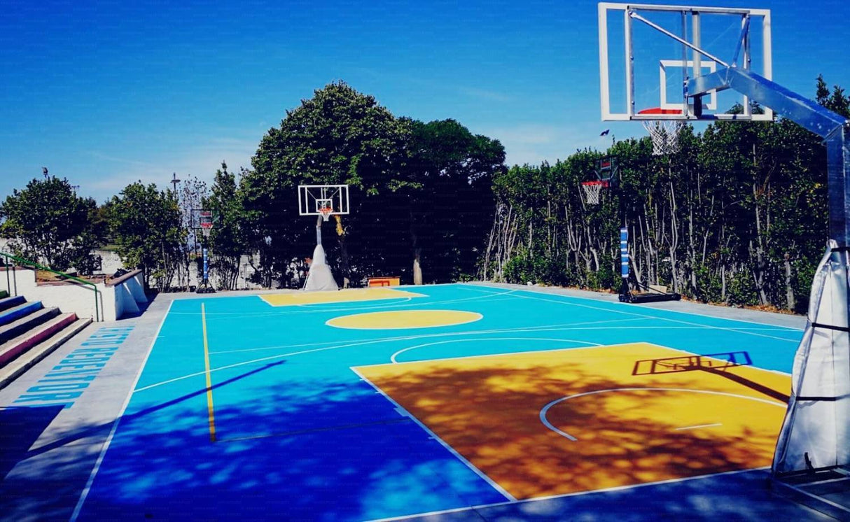 Vivisport Impianto monotubo fisso tramite bloccaggio base a terra, zincato a caldo, tabellone in resina melaminica - ART. 4501