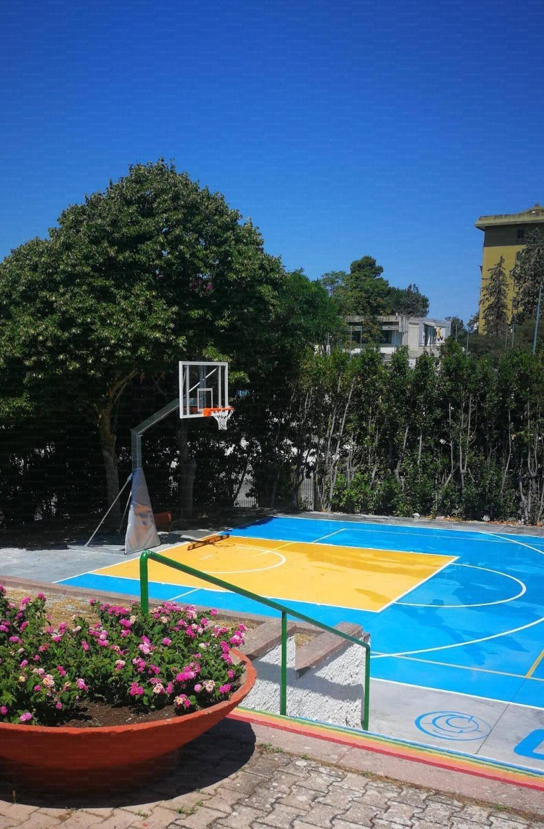 Vivisport Impianto monotubo fisso tramite bloccaggio base a terra, zincato a caldo, tabellone in resina melaminica - ART. 4501