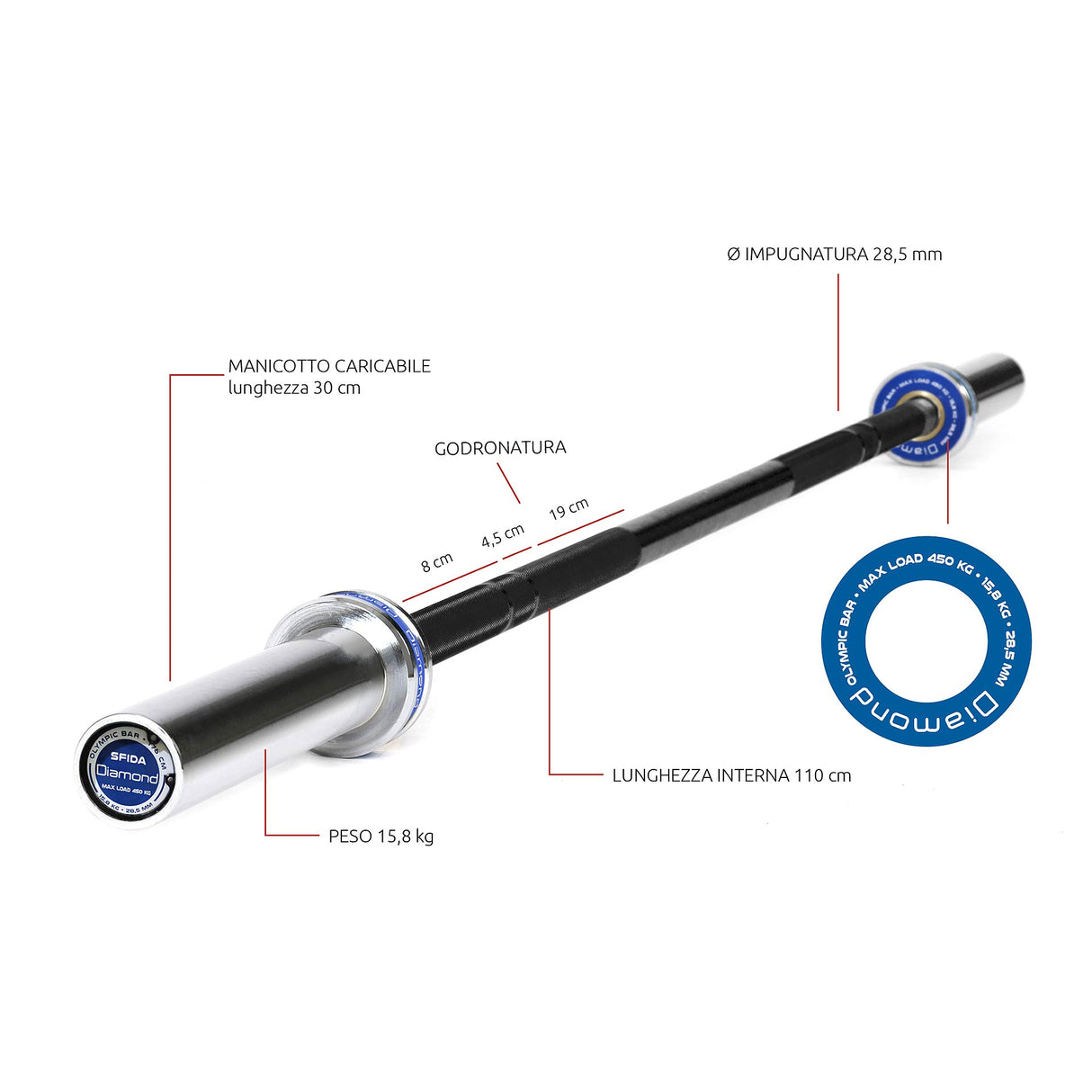 Diamond Bilanciere Olimpico Sfida 176 cm - carico max 450 kg - BOSD176