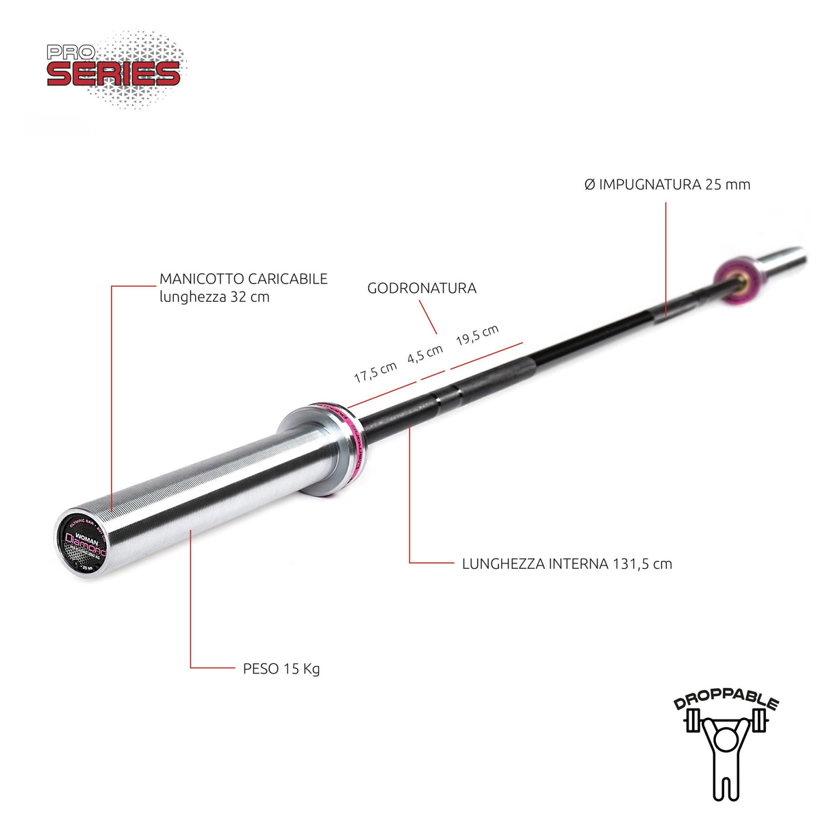 Diamond Bilanciere Olimpico Woman 201 cm - carico max 250 kg - BOWD201N