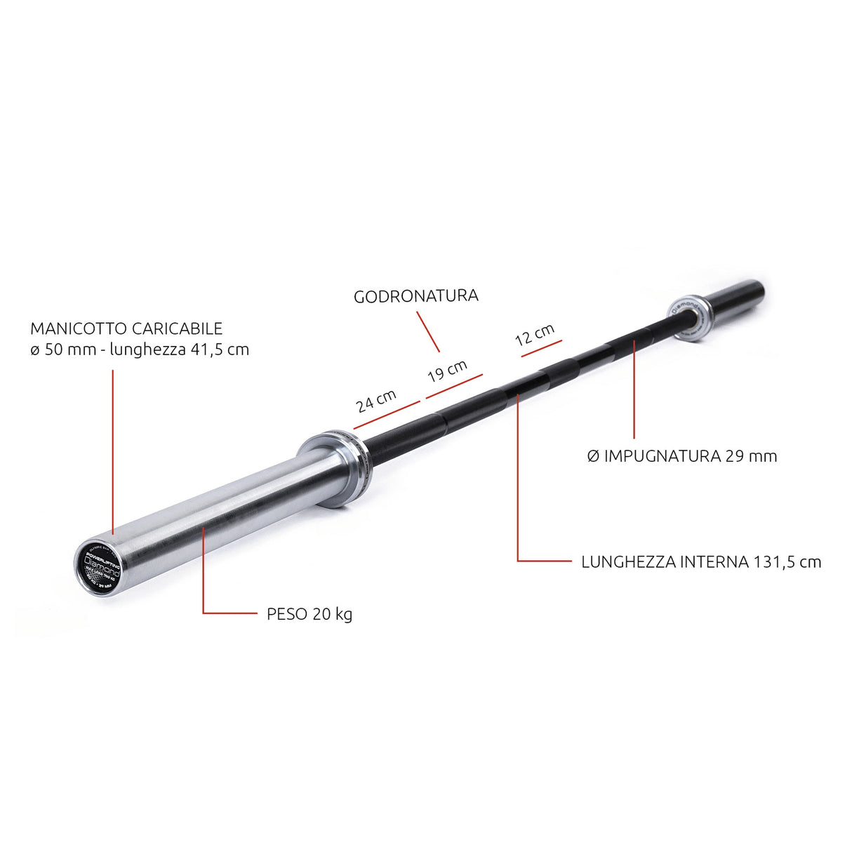 Diamond Bilanciere powerlifting 220 cm - carico max 700 kg - BPL220