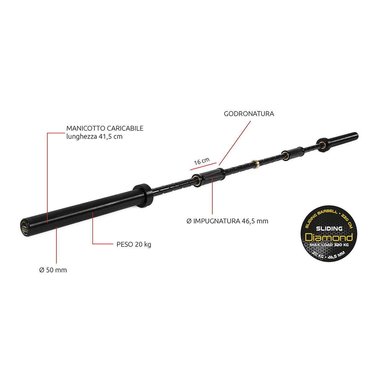 Diamond Bilanciere Sliding Grip Carico massimo 320 kg - BSG