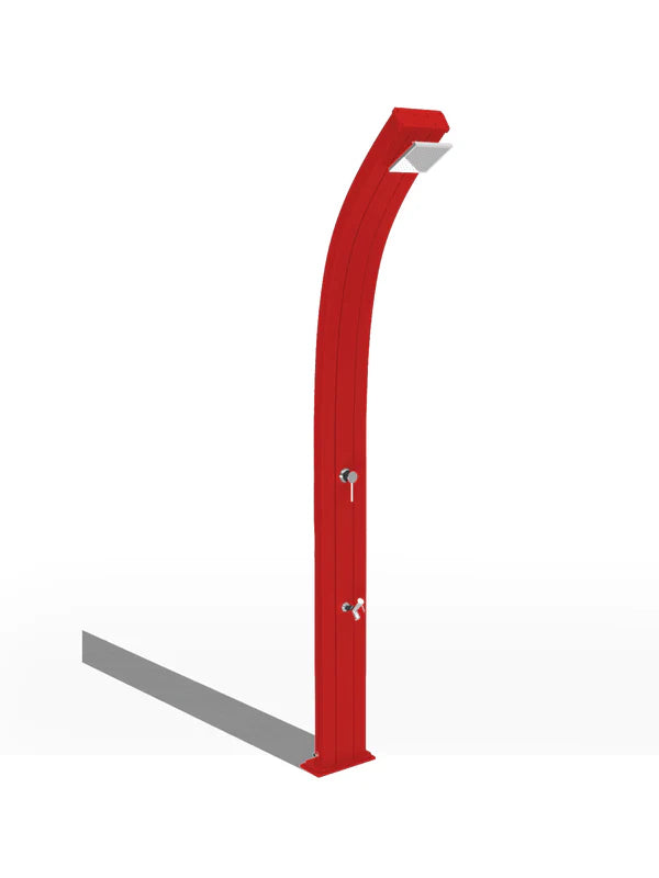 Arkema Doccia Tradizionale da esterno ad acqua calda e fredda SPRING CURVA in alluminio con lavapiedi - A125