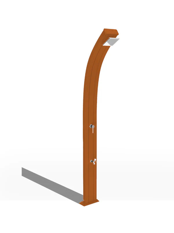 Arkema Doccia Tradizionale da esterno ad acqua calda e fredda SPRING CURVA in alluminio con lavapiedi - A125