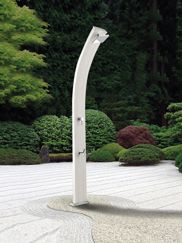 Arkema Doccia Tradizionale da esterno ad acqua calda e fredda SPRING CURVA in alluminio con lavapiedi - A125