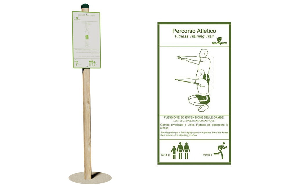 Giochi Park Cartello con paletto, flessione ed estensione delle gambe.