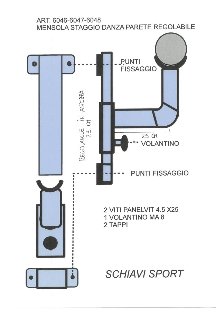 Schiavi Sbarra Danza Parete mt. 2 - con 2 mensole - art. 6046