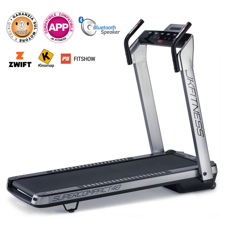 JK Fitness Tapis Roulant SUPERCOMPACT48 Silver - compatibile Zwift e Kinomap
