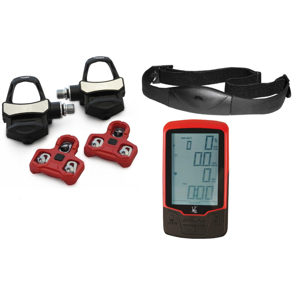 Toorx Vertical Line Set TX-POWER coppia power meter pedals Keo System e computer d’allenamento per indoor cycling / fascia cardio inclusa