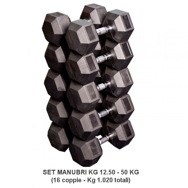 Toorx Hex Rubber Dumbell Set Kg 12.5 -50 (set 16 coppie)