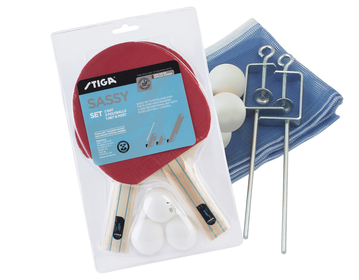 Stiga set Sassy - 2 racchette e 3 palline + rete e tendirete (Hobby Line)