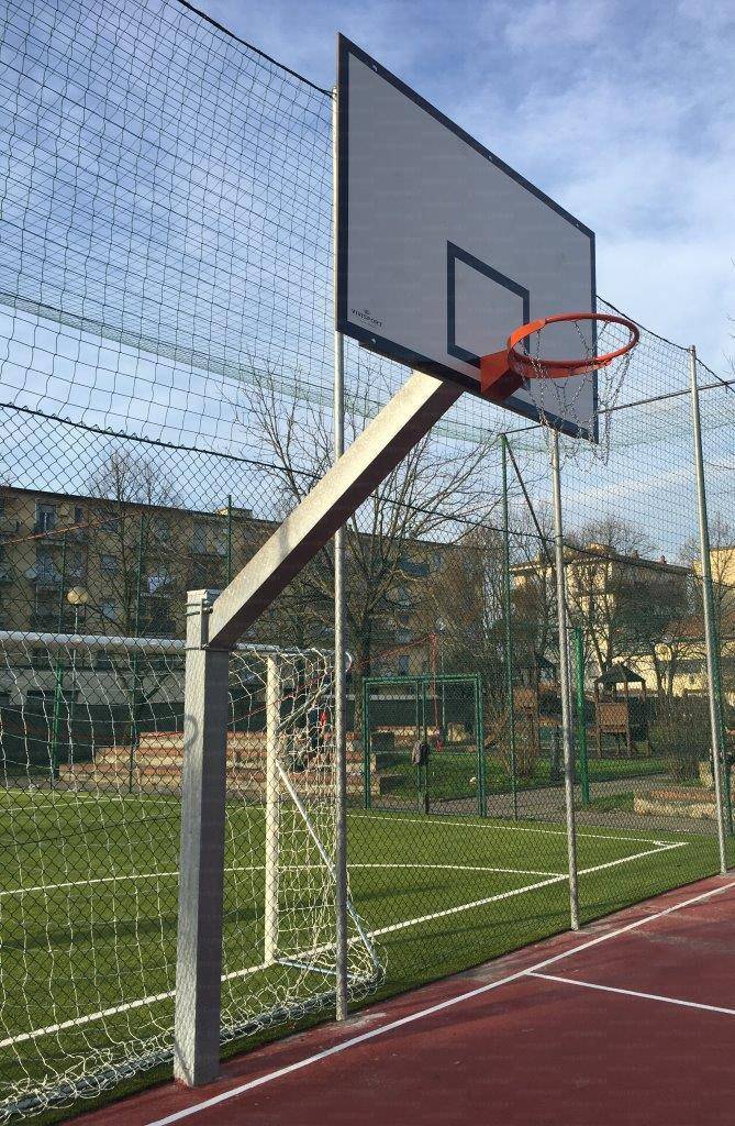 Vivisport Impianto monotubo, installabile basket/minibasket, tabelloni in resina melaminica, fissaggio a terra con bussola, struttura smontabile - ART. 4211