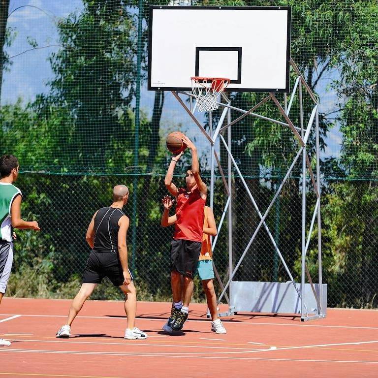 Vivisport Impianto basket a traliccio in acciaio zincato, smontato, trasportabile con tabellone in resina melaminica montato su telaio rinforzato - ART. 4257