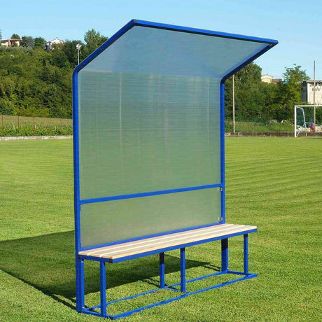 Panchina serie economica, modulo da 2 m., in acciaio verniciato con copertura in policarbonato alveolare.
