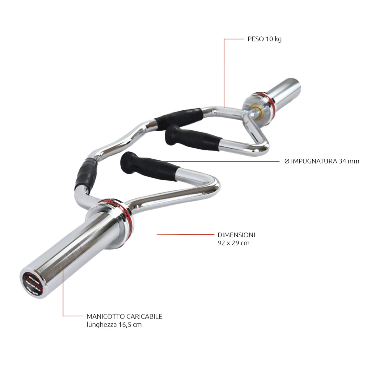 Diamond Bilanciere Olimpico Multigrip 92 cm - carico max 220 kg - BMG92