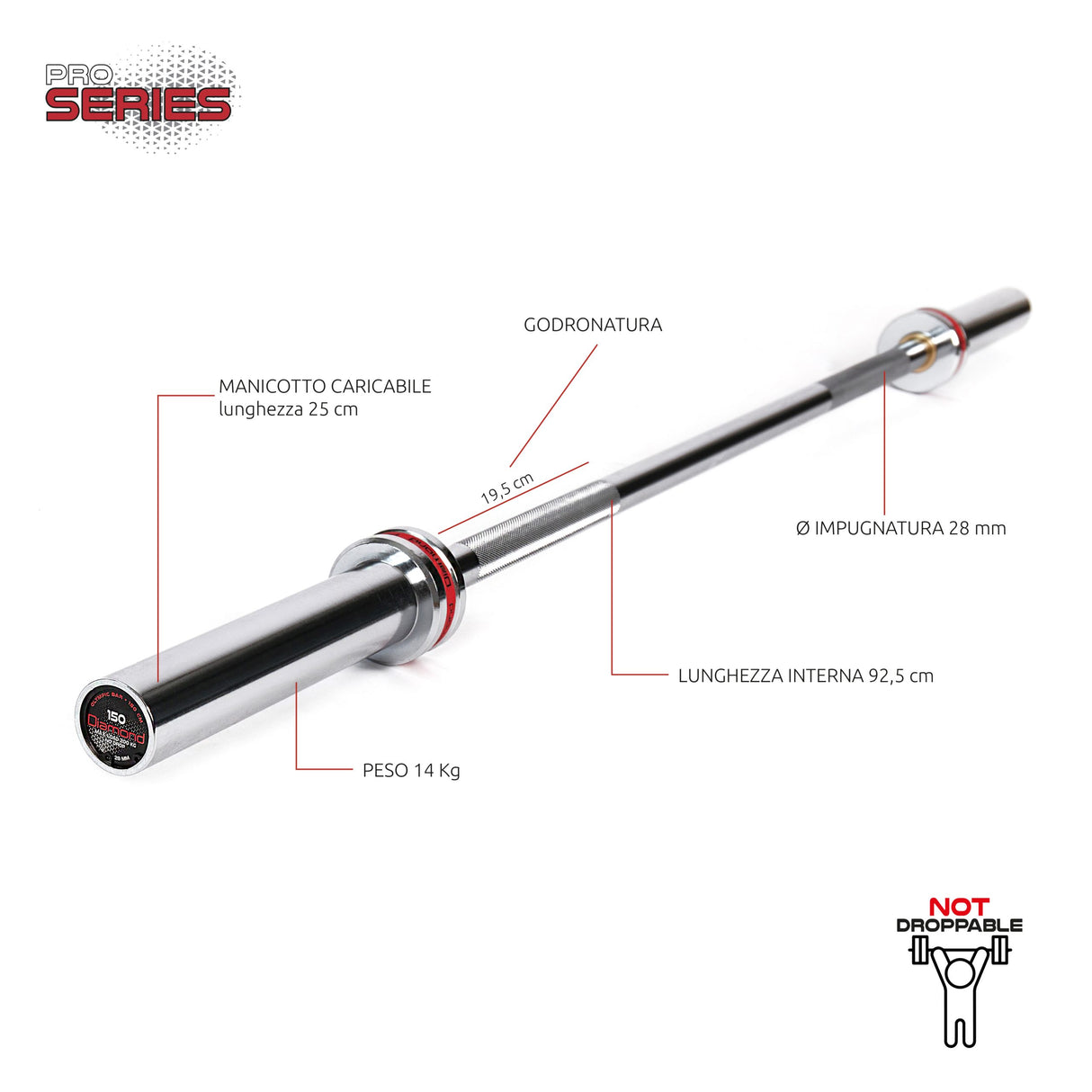 Diamond Bilanciere Olimpico 150 cm - carico max 200 kg - BOD150N