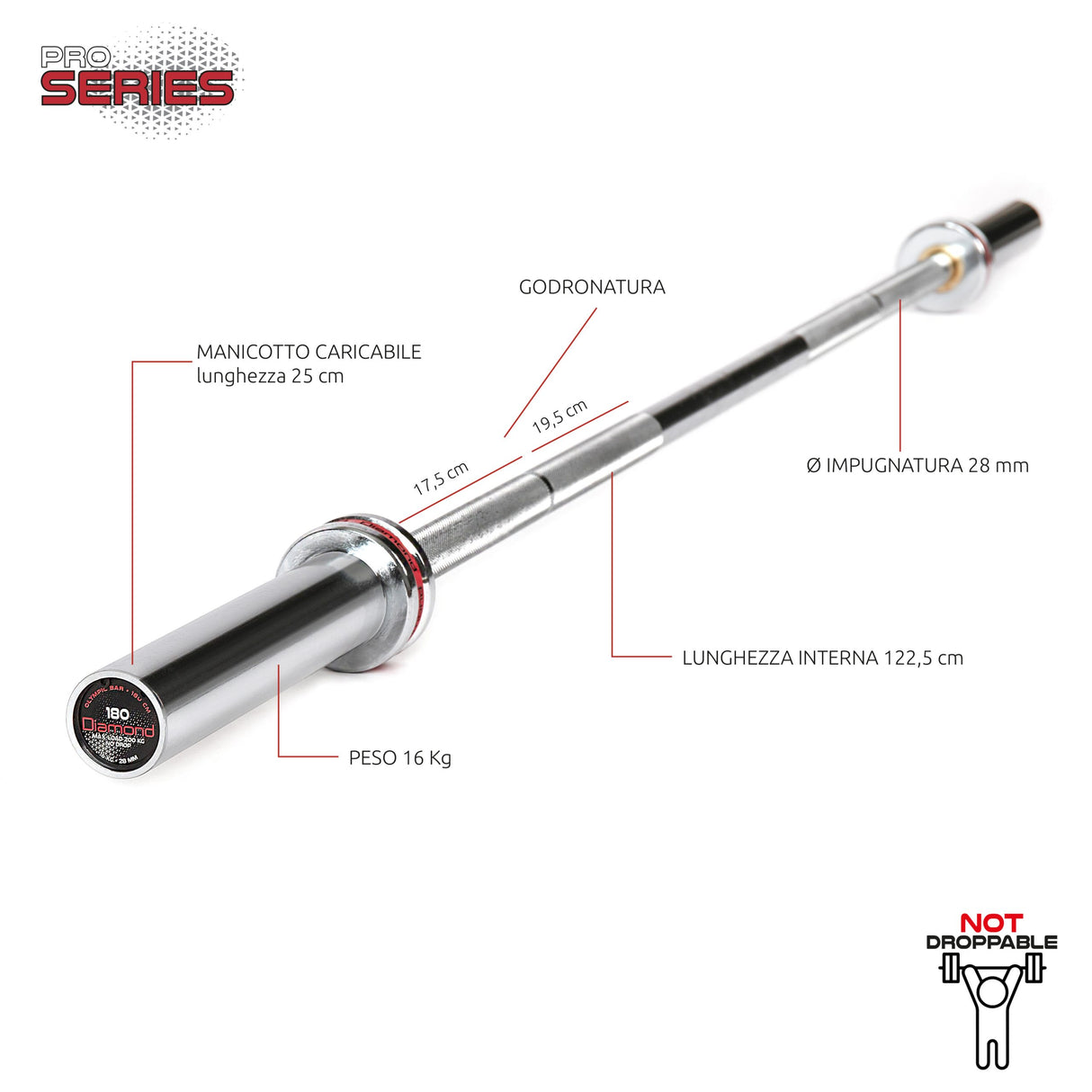 Diamond Bilanciere Olimpico 180 cm - carico max 200 kg - BOD180N