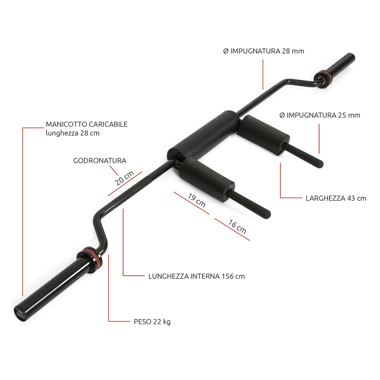 Diamond Safety Squat Bar 220 cm - carico max 250 kg - SSBD220