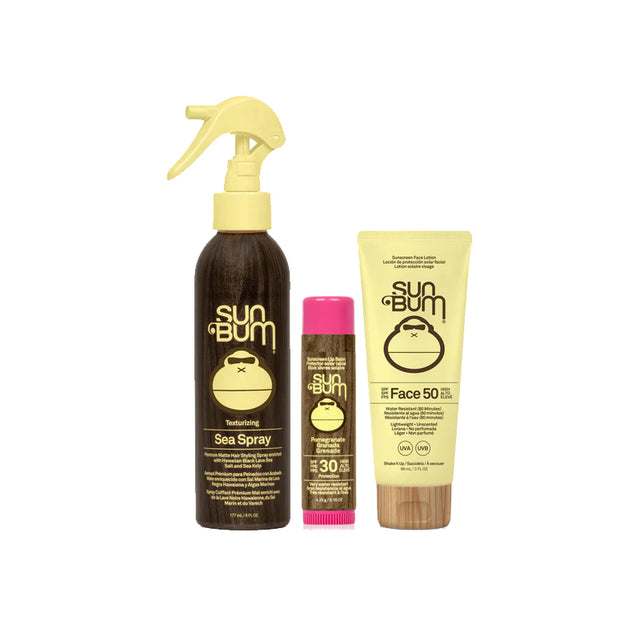 Sun Bum SPF 50 Face Sunscreen Lotion + SPF30 Lip Balm Pomegranate + Texturizing Sea Spray