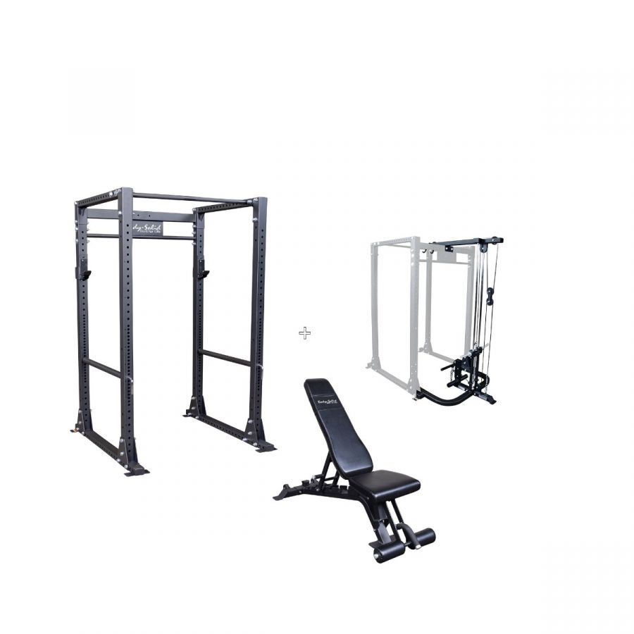 Body-Solid Power Rack GPR400 + GLA400 Lat Machine + SFID425 Bench
