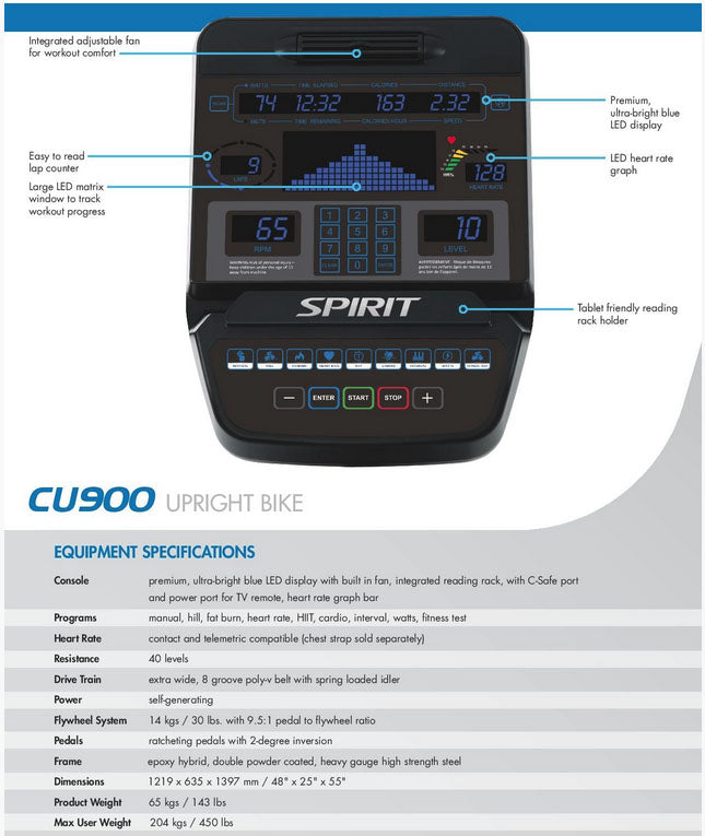 Spirit Fitness Pro Upright Bike Led CU900LED