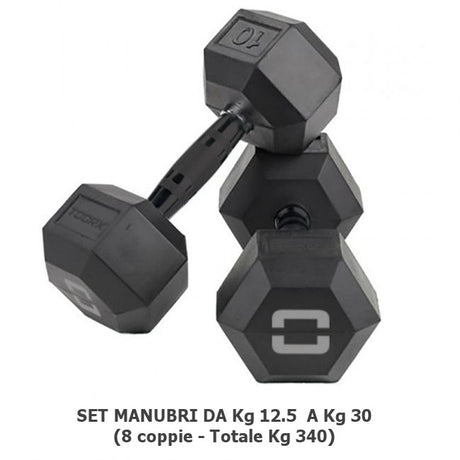 Toorx HEX Kit manubri esagonali gommati neri (set 8 coppie)
