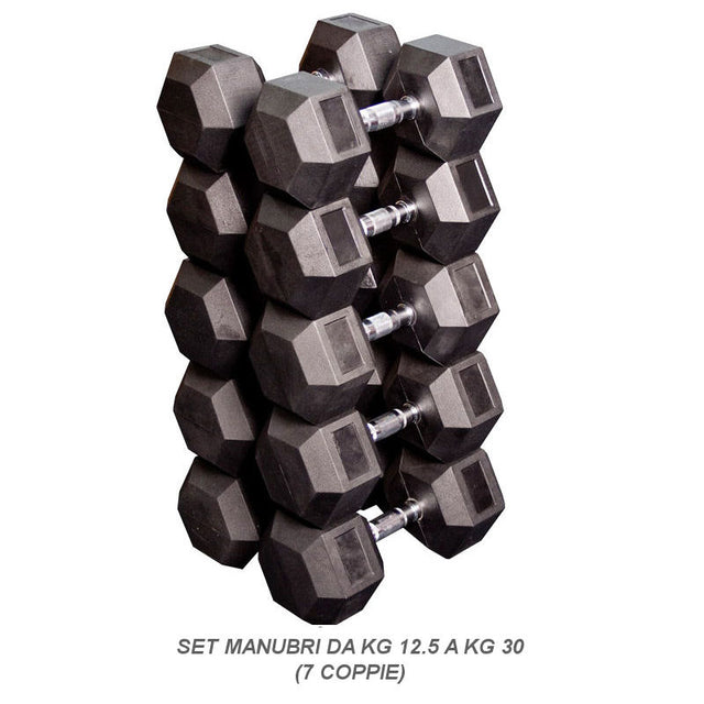HEX RUBBER DUMBBELLS SET KG (set pairs) – Fitmax Srl