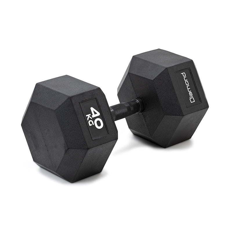 Diamond Set 4 Pairs Black Hexagonal Rubberized Dumbbells 32.5-40 Kg - MGED-B32.5-40