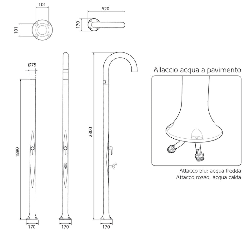 Arkema Traditional Shower FUNNY YIN with shower head diam. 250mm and foot washer - T325