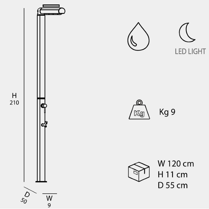 Arkema Quick traditional shower with LED lighting and foot washer - Q825