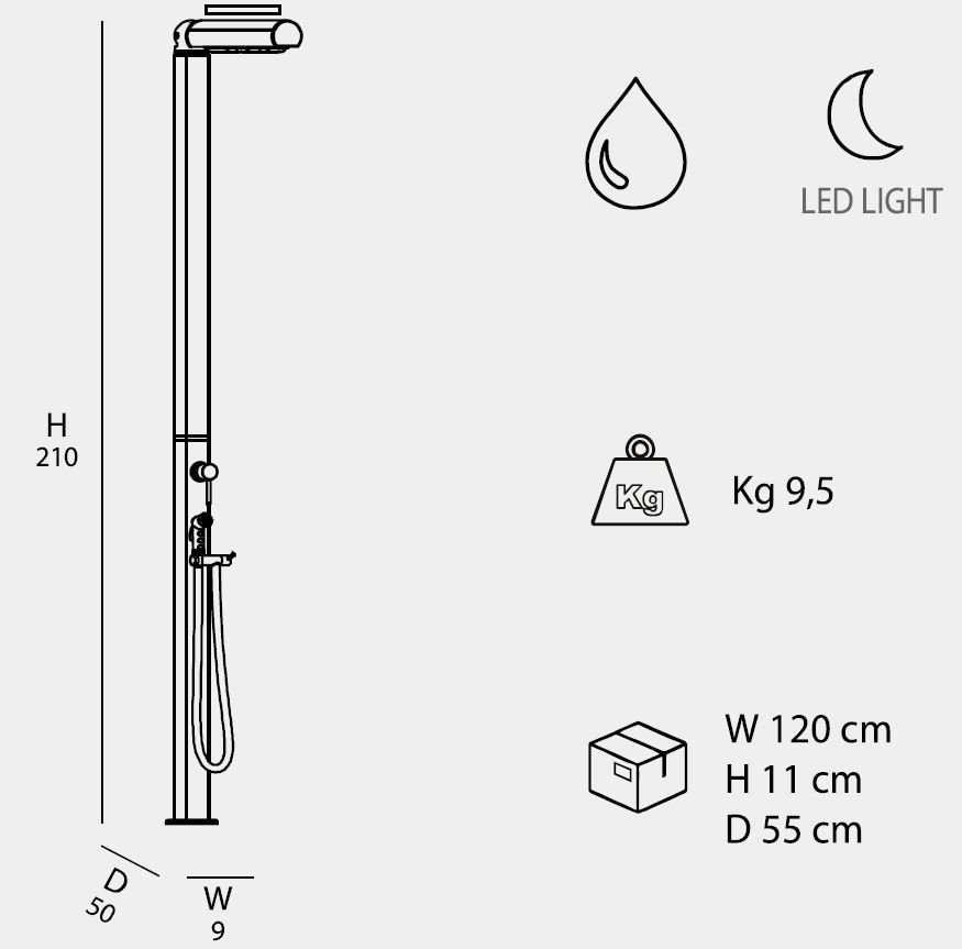 Arkema Quick traditional shower with LED lighting and mobile shower head - Q845