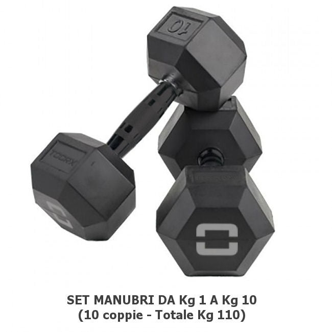 Toorx HEX Kit manubri esagonali gommato neri (set 10 coppie)