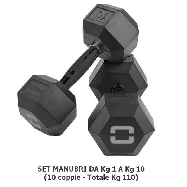 Toorx HEX Kit manubri esagonali gommato neri (set 10 coppie)