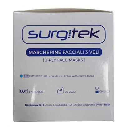 Surgitek Mascherine Facciali 3 veli - Box 50 pezzi